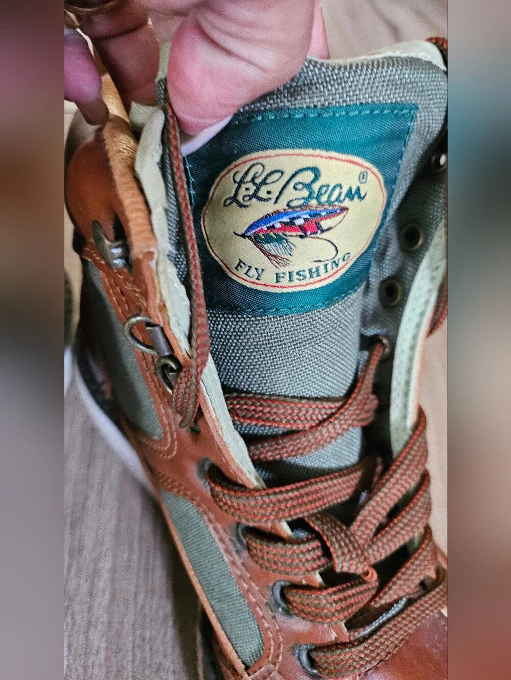 L.L.Bean Fly Fishing Hiking Boots Men's 9 Brown Leather Canvas Lace Up V826.